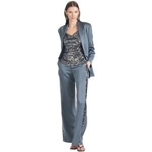 $295 NWT SACHIN &‎ BABI Tuxedo Pants Sequin Embellished Wide Leg Gunmetal SIZE 6